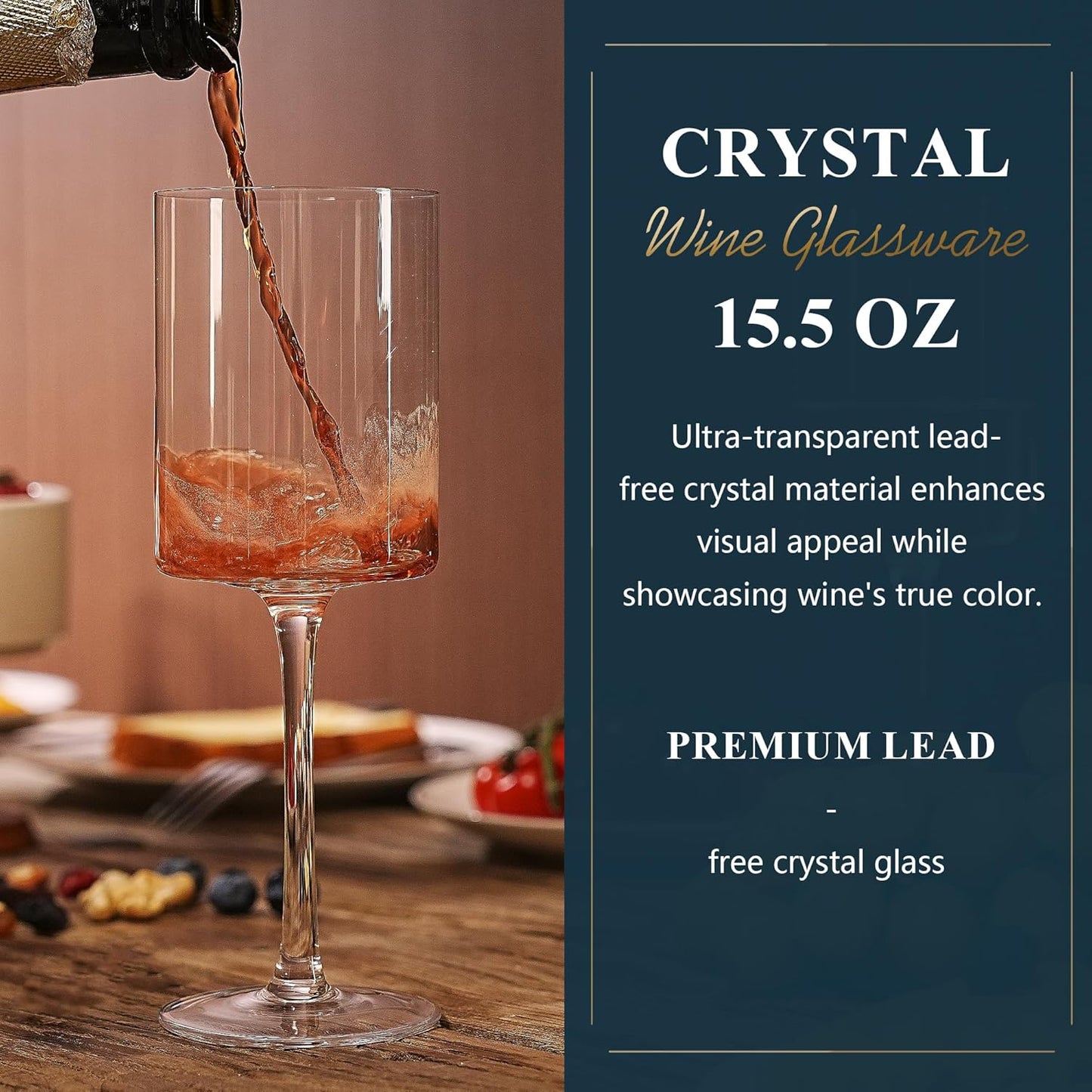 MICHLEY Square Crystal Wine Glasses Set of 4-15.5 oz large Long Stem Glassware Red/White Glasses Drinkware Perfect Gifts for Women, Wedding,Birthday Decorations