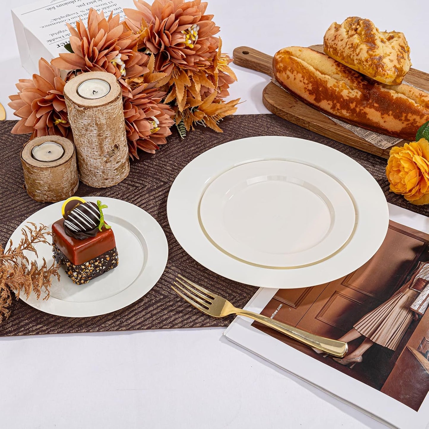 I00000 102 Pcs Ivory Plastic Plates, Disposable Party Plates Include 51 Ivory Dinner Plate 10’’ and 51 Plastic Dessert Plate 7’’ Perfect for Birthday, Party & Wedding