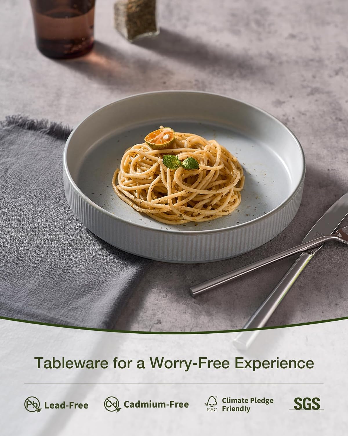 famiware Star 7.5" Pasta Bowls Set, Salad Bowl Set of 4, Double Reactive Glaze, Stackable, Ideal for Your Friend for Housewarming, Festivals, Light Gray