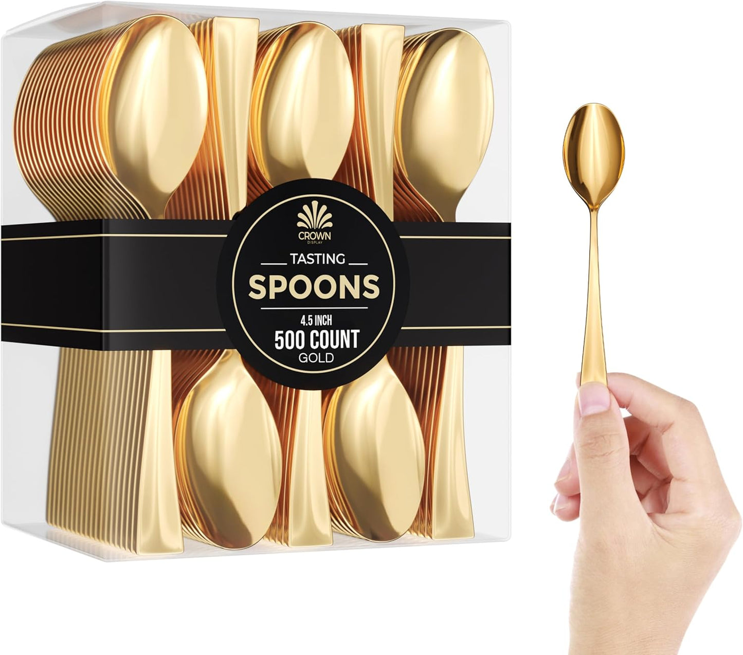 Exquisite Mini Spoons Desserts - Bulk Pack Of 500 Mini Gold Dessert Spoons – Disposable 4.5'' Plastic Appetizer Spoons - Real Flatware Look - Miniature Gold Spoons Disposable - Bpa Free - Food Safe