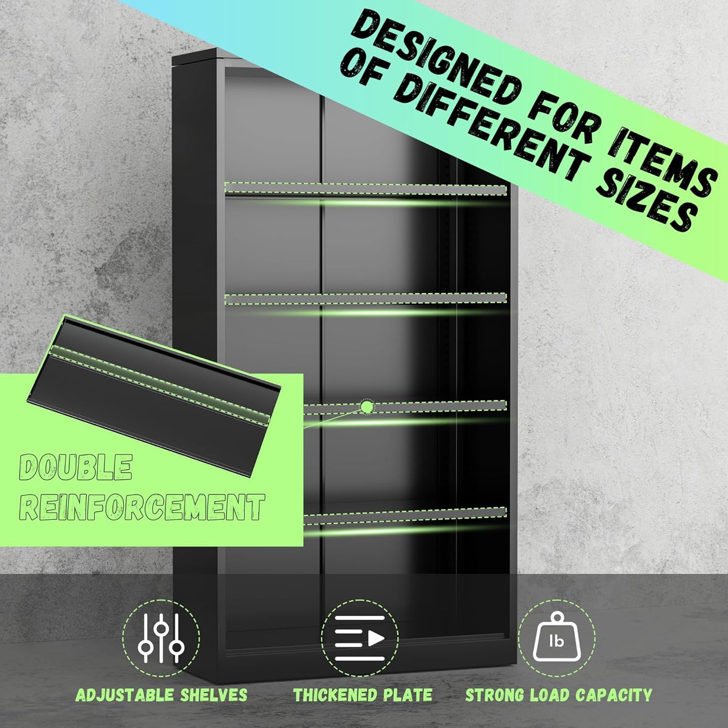 INTERGREAT Metal Storage Cabinet, 72" Locking Storage Cabinets with Doors and 4 Shelves, Tall Tool Storage for Garage, Steel Lockable Cabinet Metal Locker for Home Office, Black Green