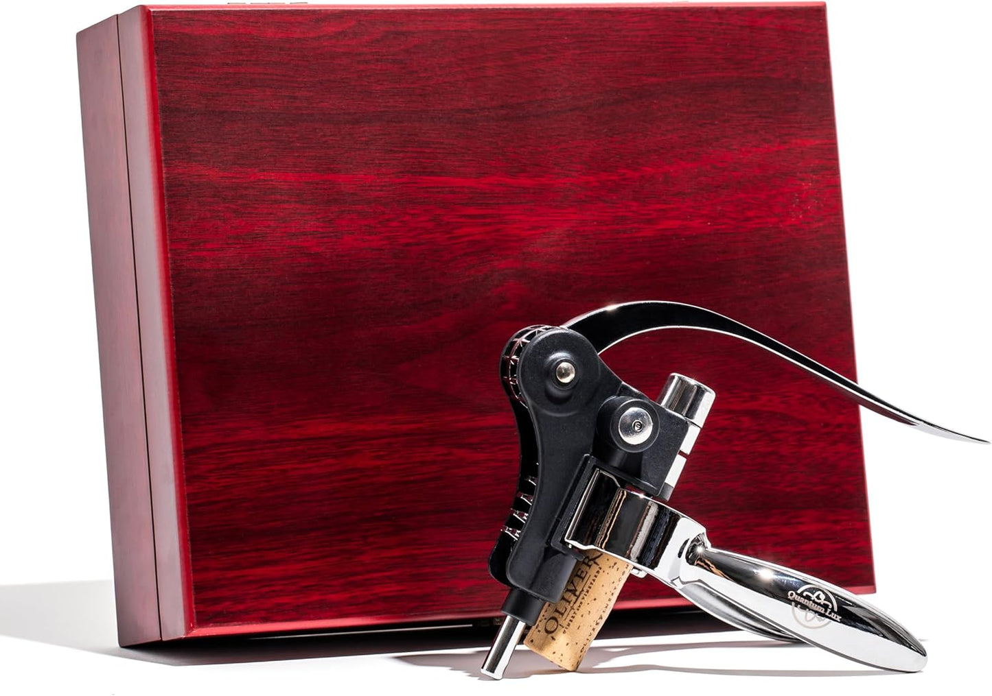 Wine Bottle Opener Set with Accessories Polished Silver in Wood Box, Aerator, Extra Screws, Foil Cutter, Pourer, Vaccu Stopper, Winged Wine Opener, Rabbit Red Wine Corkscrew Set (Polished Silver)