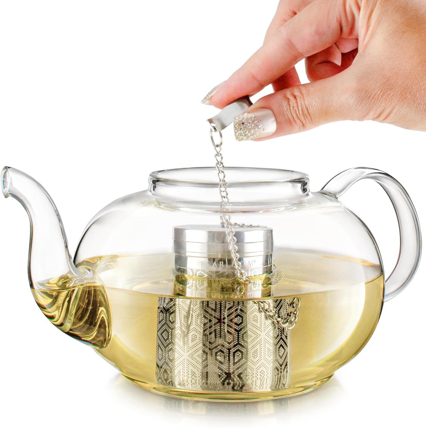 Teabloom Elegant Stainless Steel Loose Leaf Tea Infuser – Tea Connoisseur's Choice for White, Green, Oolong, Black, and Herbal Teas – Geometric Blossom Design – Large Size