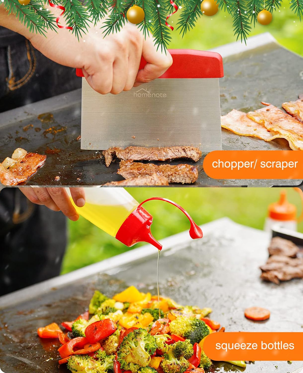 HOMENOTE Griddle Accessories Kit, Exclusive Griddle Tools Spatulas Set for Blackstone - 8 Pcs Commercial Grade Flat Top Grill Accessories - Great for Outdoor BBQ, Teppanyaki and Camping, Red