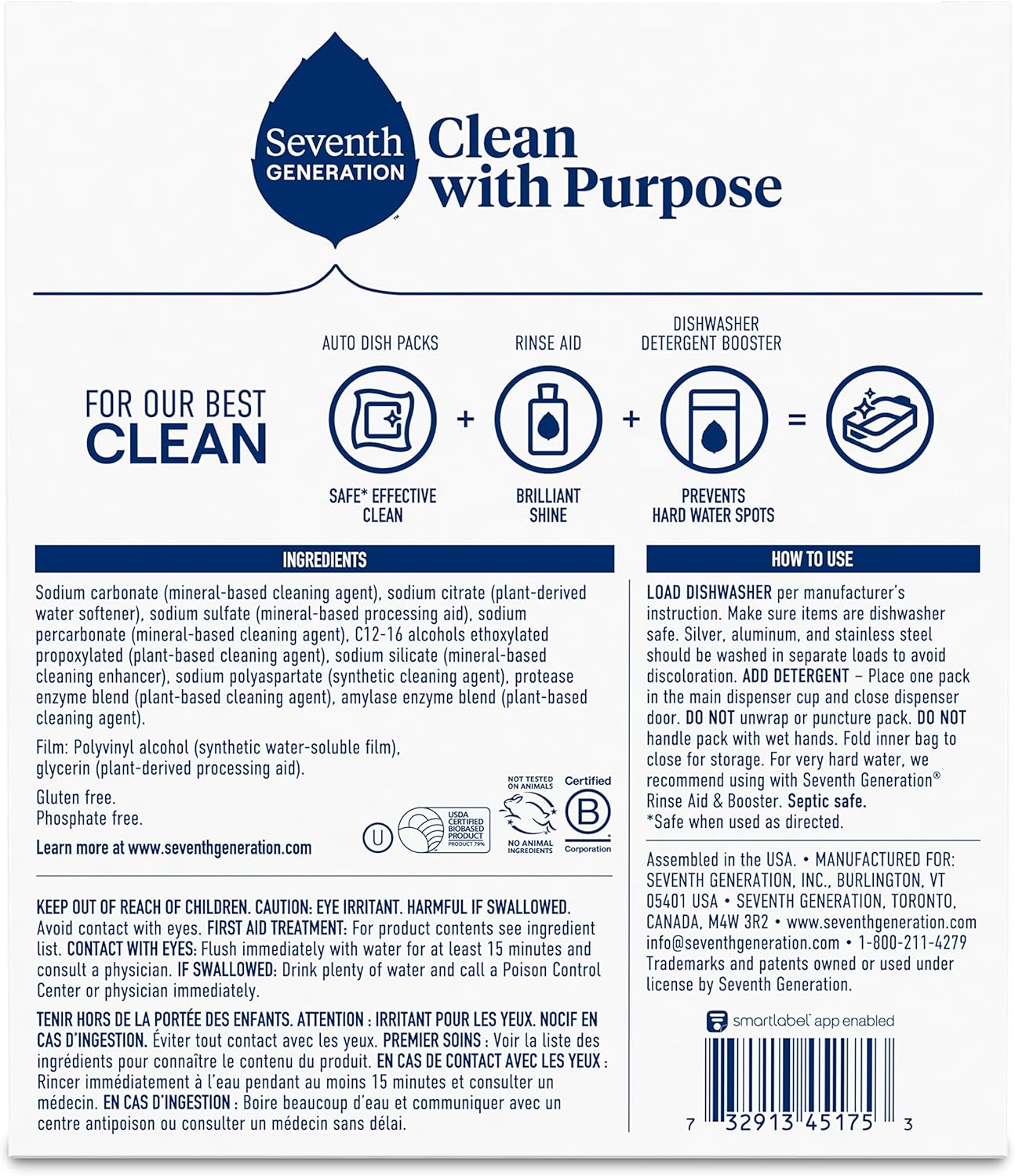 Seventh Generation Dishwasher Detergent Packs Free & Clear for sparkling dishes Dishwasher tabs 45 count