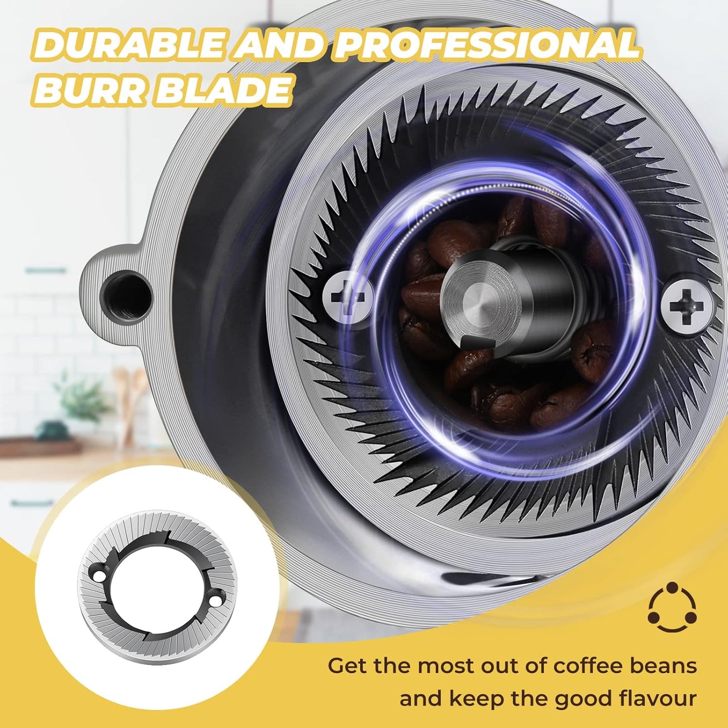 Burr Coffee Grinder Electric Espresso Grinder Commercial & Homeuse Silent Small Coffee Bean Grinder with Hopper Adjustable Grind, With Brush, Spoon, White