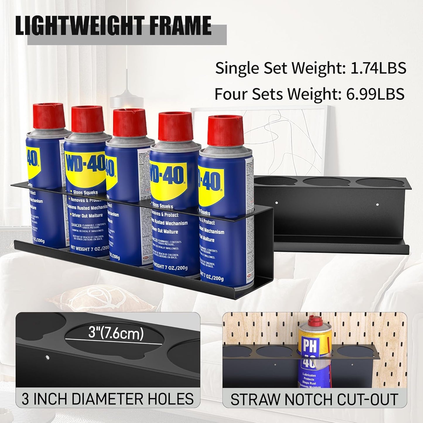 4 Pack Wall-Mounted Spray Bottle Holder, Aerosol Spray Can Holder Storage Rack, Heavy-Duty Paint Bottle Organizer With 20 Holes, Steel Black Spray Rack for Garage, Shop, Home or Tool Trailer