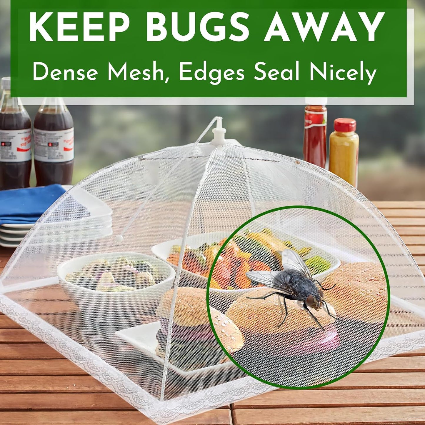 Mesh Food Covers for Outside - 8 Pack Upgraded 2 Extra Large 40x24 in & 6 Large 17x17 in Food Tent Food Cover Outdoors Party Collapsible Picnic Nets Umbrella Mesh Screen Pop Up Food Dome (White)