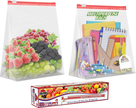 Gallon Ziplock Bags, Gallon Bag and Snack Bags – Durable Slider Storage Bags - (Large 12" x 14") Inches - 60 Count, Non-BPA Plastic – Versatile - Easy to Fill - Stand Up Design