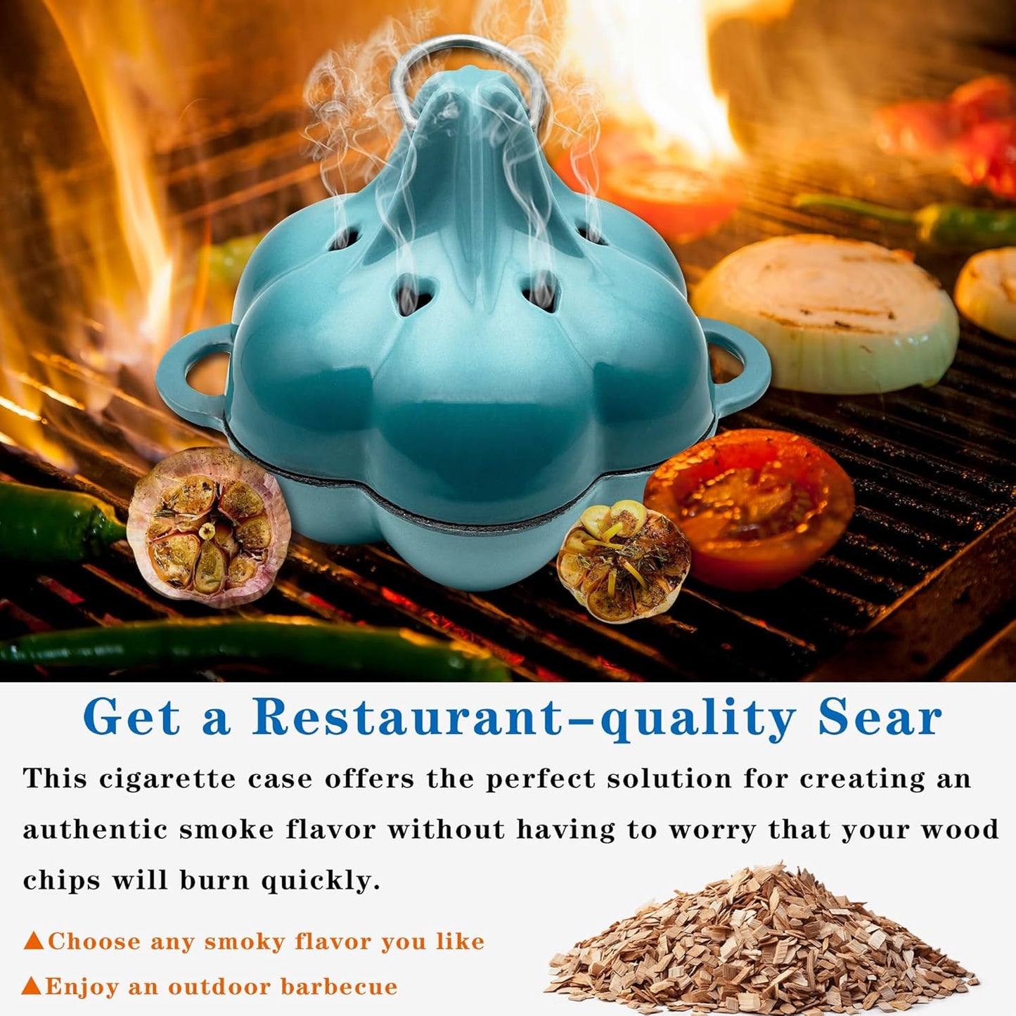 Enameled Cast Iron Smoker Roaster & Garlic Roaster Baker, Multi-Functional Box for Gas/Pellet/Charcoal Grills, Oven & Wood Stove, Enameled Dutch Oven Style Cookware, Enamelled Cooking Pot