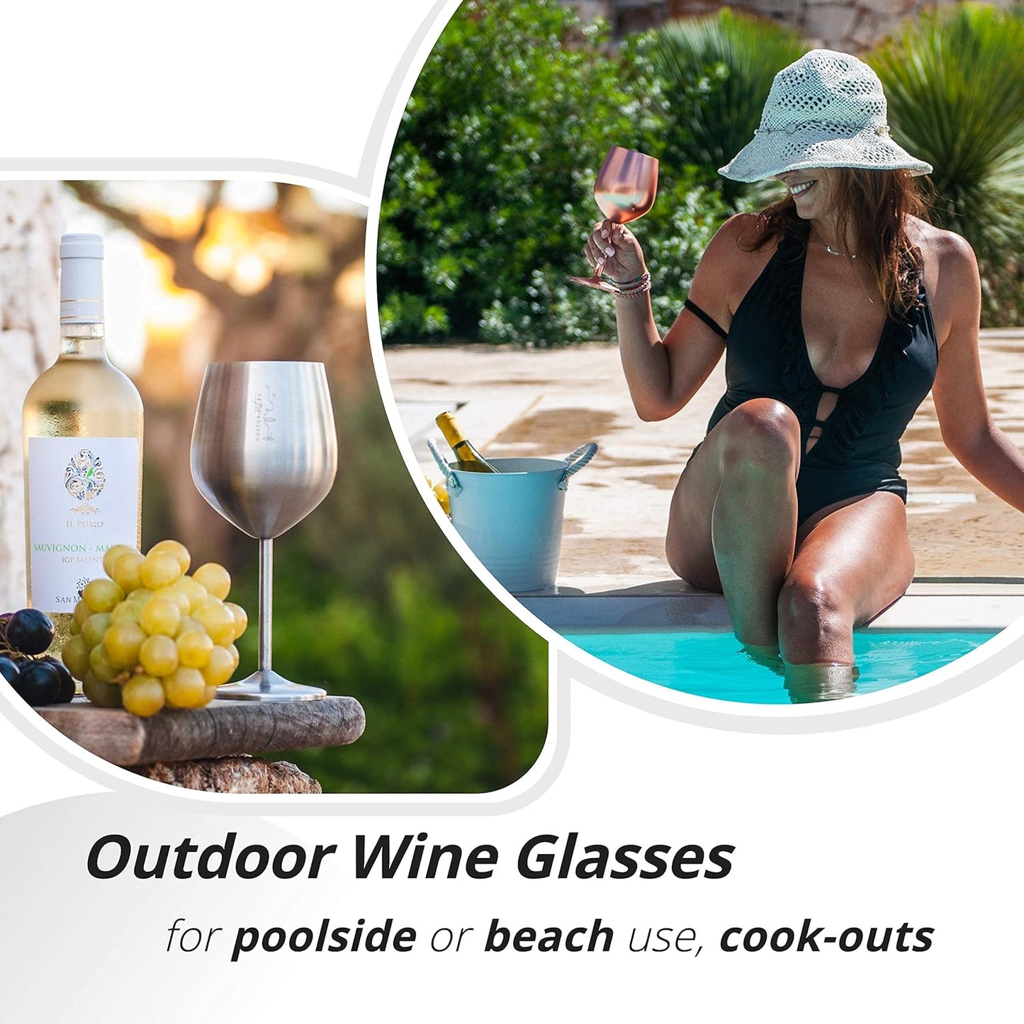 Gusto Nostro Stainless Steel Wine Glass - 18 oz - Cute, Unbreakable Wine Glasses for Travel, Camping and Pool - Fancy, Unique and Cool Portable Metal Wine Glass for Outdoor Events, Picnics (Set of 2)