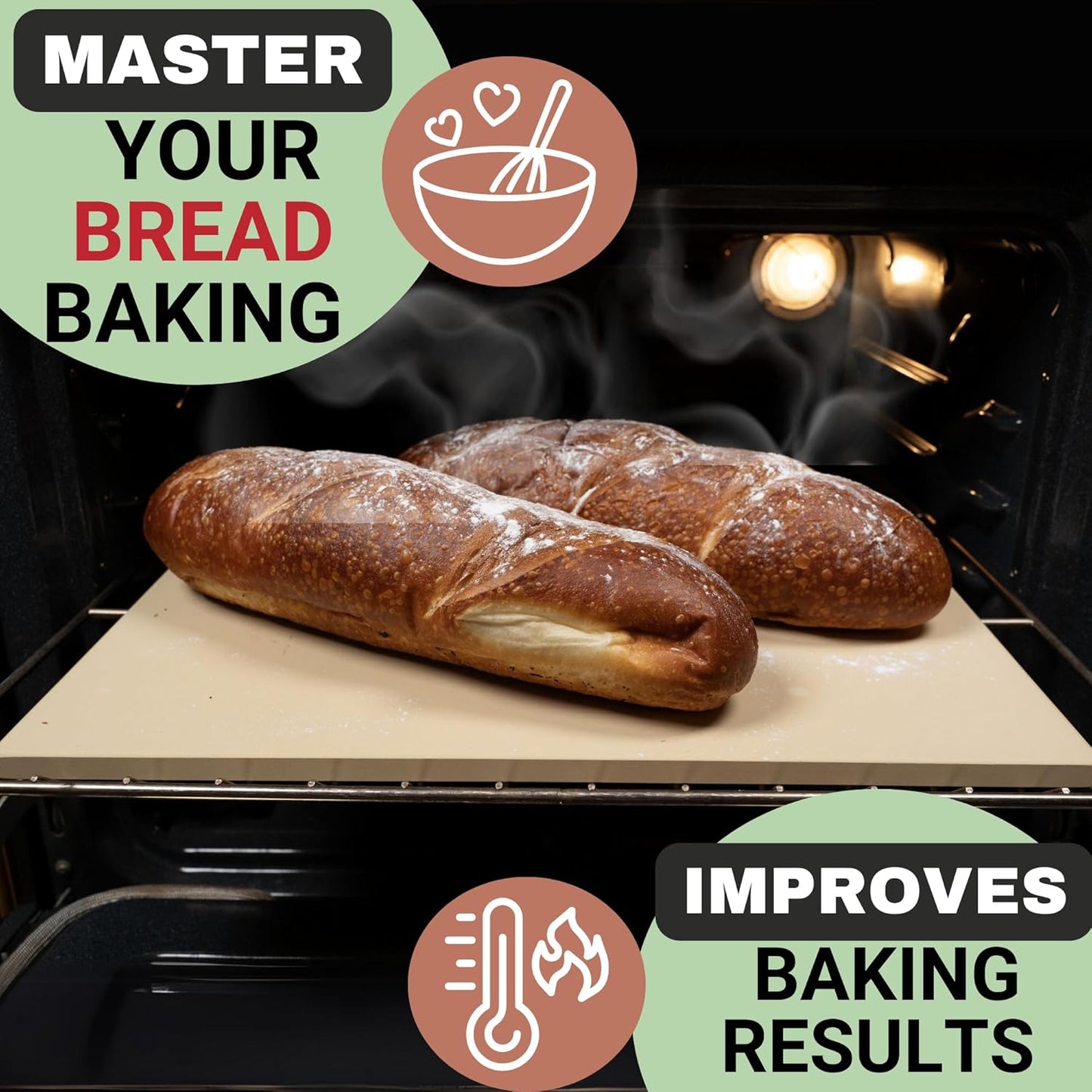 Large 20 inch Baking Stone for Oven, with Silicone Mat and Dough Tool - Pizza Stone for Grill - Rectangular Pizza Oven Stone - Bread Baking Stone - Thick Heavy Duty Stone 20" x 13.5" x 0.6"