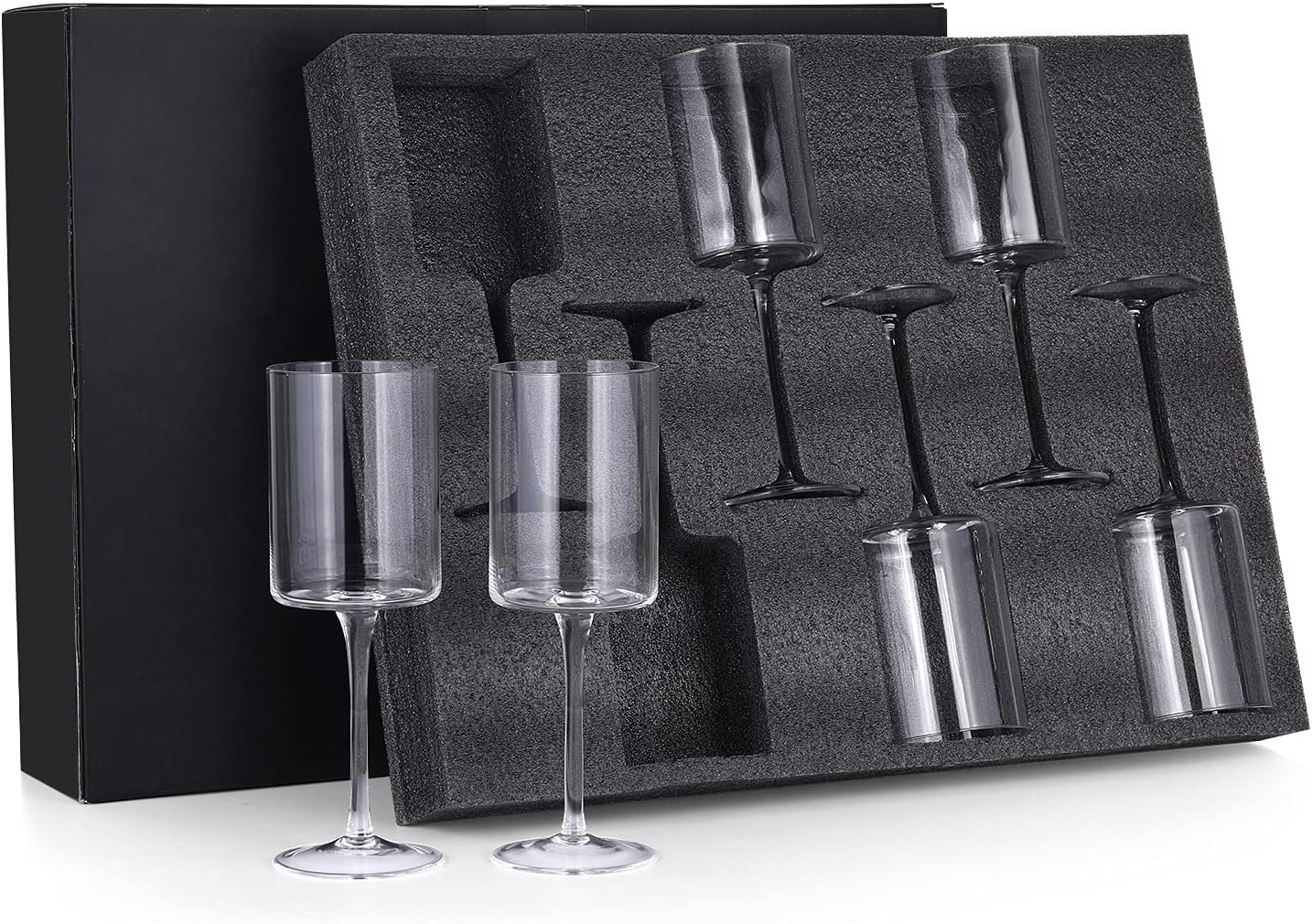 Chouggo Square Wine Glasses Set of 6, Hand Blown Crystal Red Wine or White Wine Glass 11.4Oz - Hand Crafted by Artisans - Gifts for Women, Men, Wedding, Anniversary, Christmas, Birthday