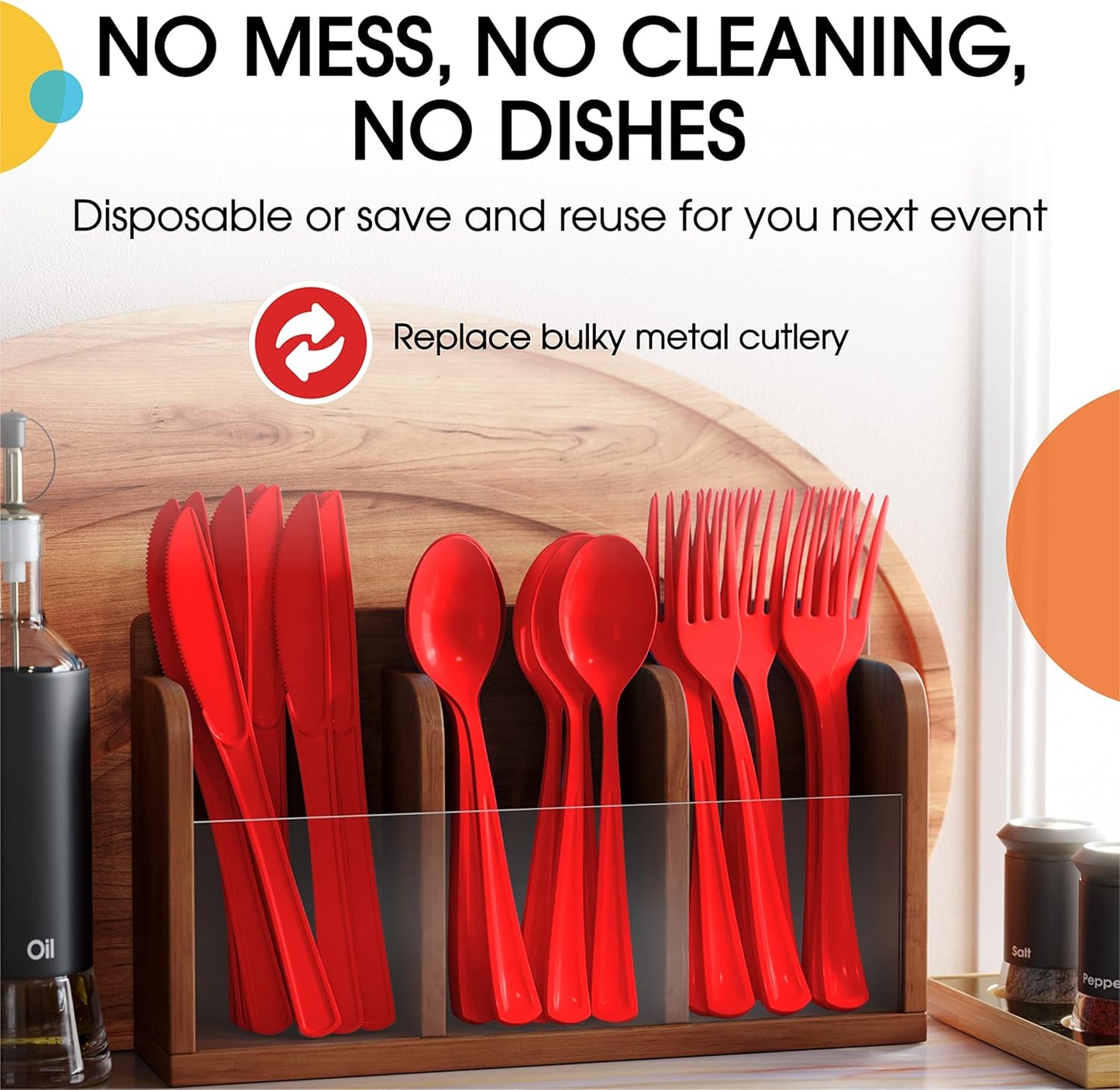 Heavy Duty Red Plastic Disposable Cutlery - 200 Pcs, Flatware, Silverware, Plastic Spoons
