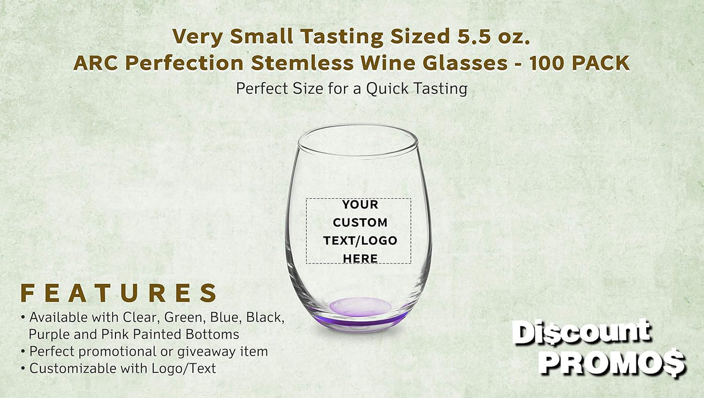 Custom Stemless Wine Glasses by ARC 5.5 oz. Set of 100, Personalized Bulk Pack - Perfect for Hotel, Bar, Restaurant or Lounge - Purple