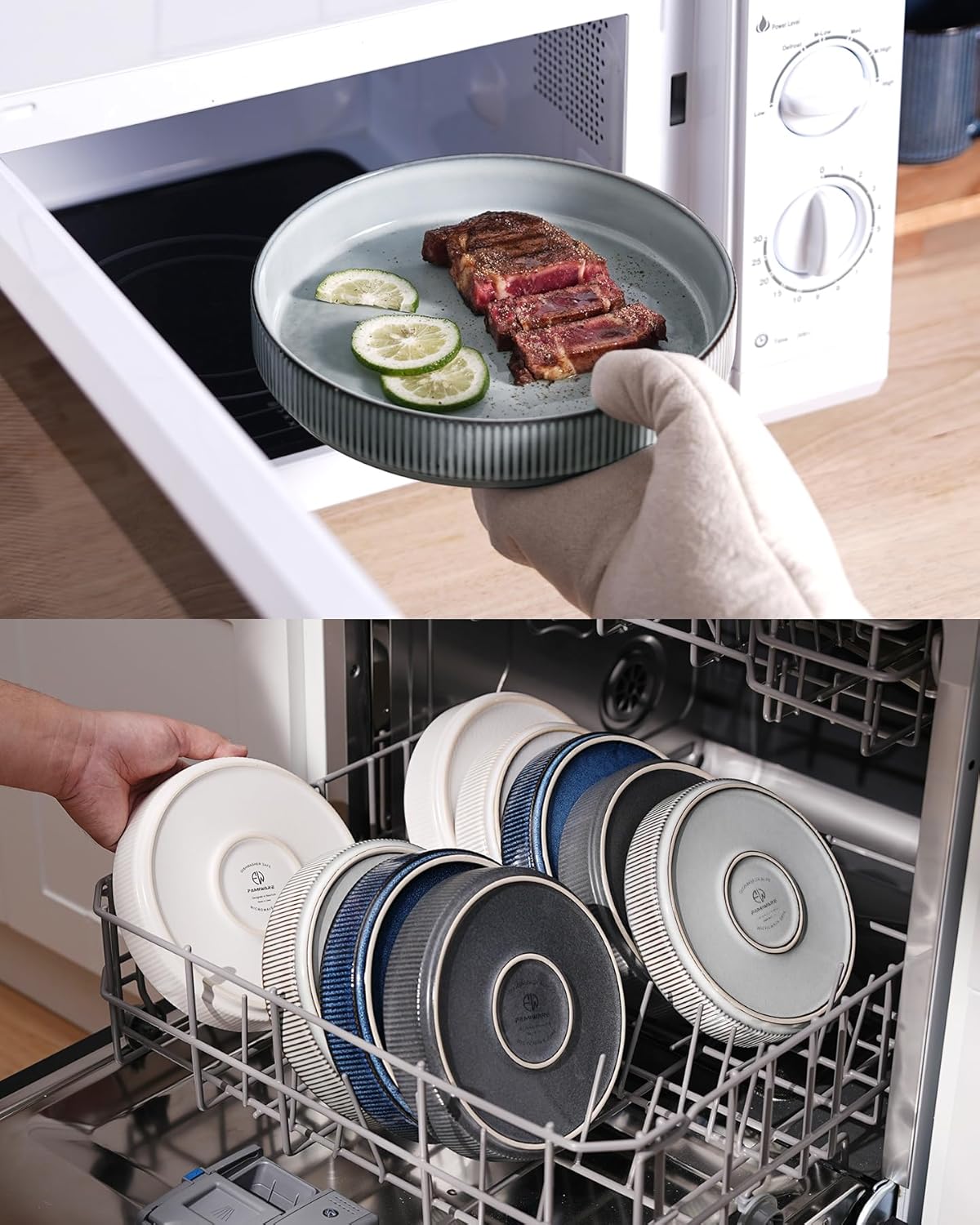 famiware Star 7.5" Pasta Bowls Set, Salad Bowl Set of 6, Double Reactive Glaze, Stackable, Perfect for Your Friend for Housewarming, Thanksgiving, Christmas, Smoky Blue