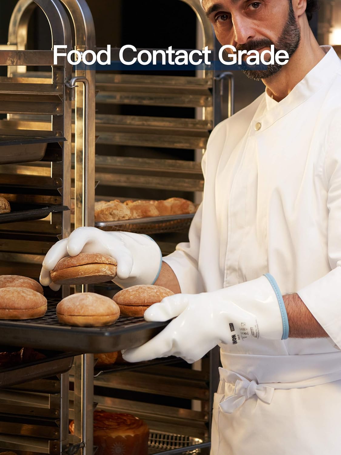 LANON Protection Wahoo Liquid Silicone Smoker Oven Gloves, Food-Contact Grade, Heat Resistant Gloves for Cooking, Grilling, Baking, White, M/8