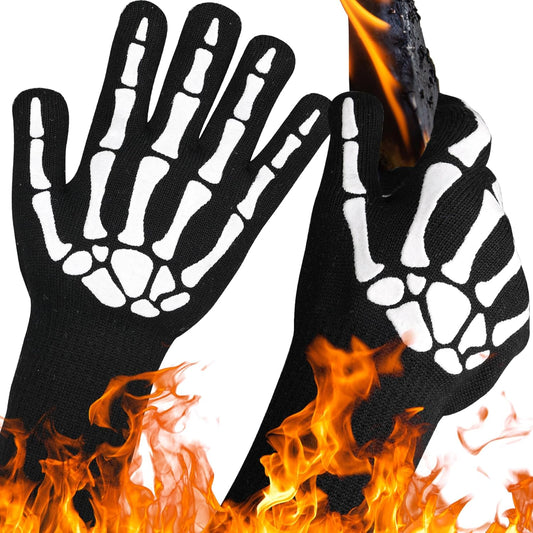 UBeesize Lengthen BBQ Gloves (Skeleton), 1472°F Heat Resistant Grill Glove, 14 inch Fireproof Oven Gloves for Cooking, Non-Slip Fire Glove for Grilling, Barbecue, Smoker, Baking, Frying