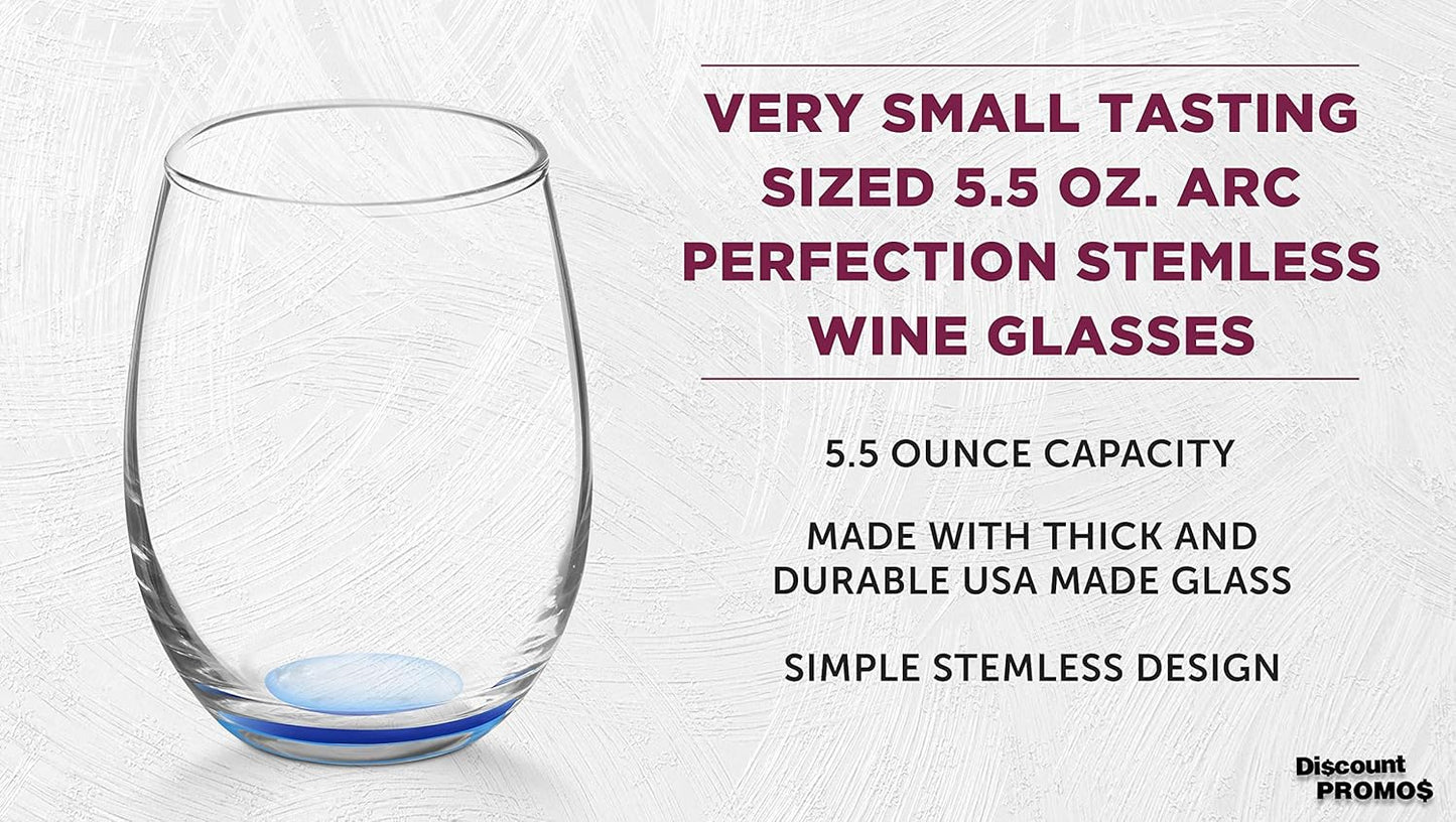DISCOUNT PROMOS Stemless Wine Glasses by ARC 5.5 oz. Set of 12, Bulk Pack - Perfect for Hotel, Bar, Restaurant or Lounge - Blue