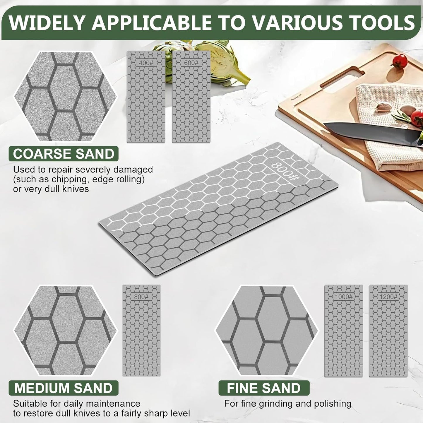 Diamond Sharpening Stone, 5 Pcs Knife Sharpener Stone with Non-Slip Base, Diamond Sharpening Plate for Scissors Pocket Knife Outdoor Kitchen Sharpening Tools (400/600/800/1000/1200 Grit)