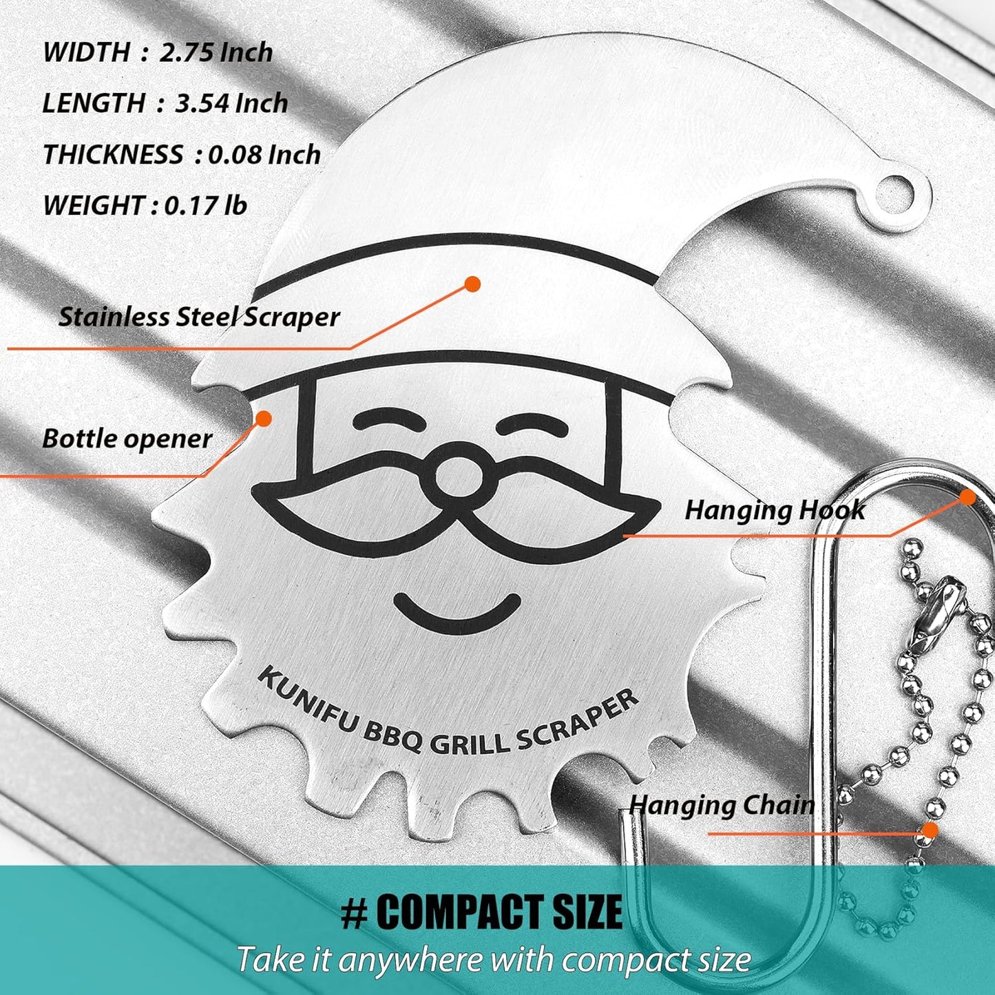 Stocking Stuffers, Ideal Gifts for Christmas, for Men, Dad, Husband, Boyfriend, Fathers Day, KUNIFU BBQ Grill Scraper