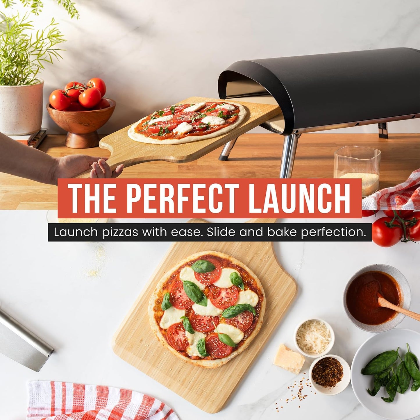 Chef Pomodoro 2-in-1 Bamboo Pizza Peel - Cutting & Serving Board | 12" Perfect Dough Transition & Space-Saving Design for Pizza Prep & Serving | Nestles with Dough Boxes