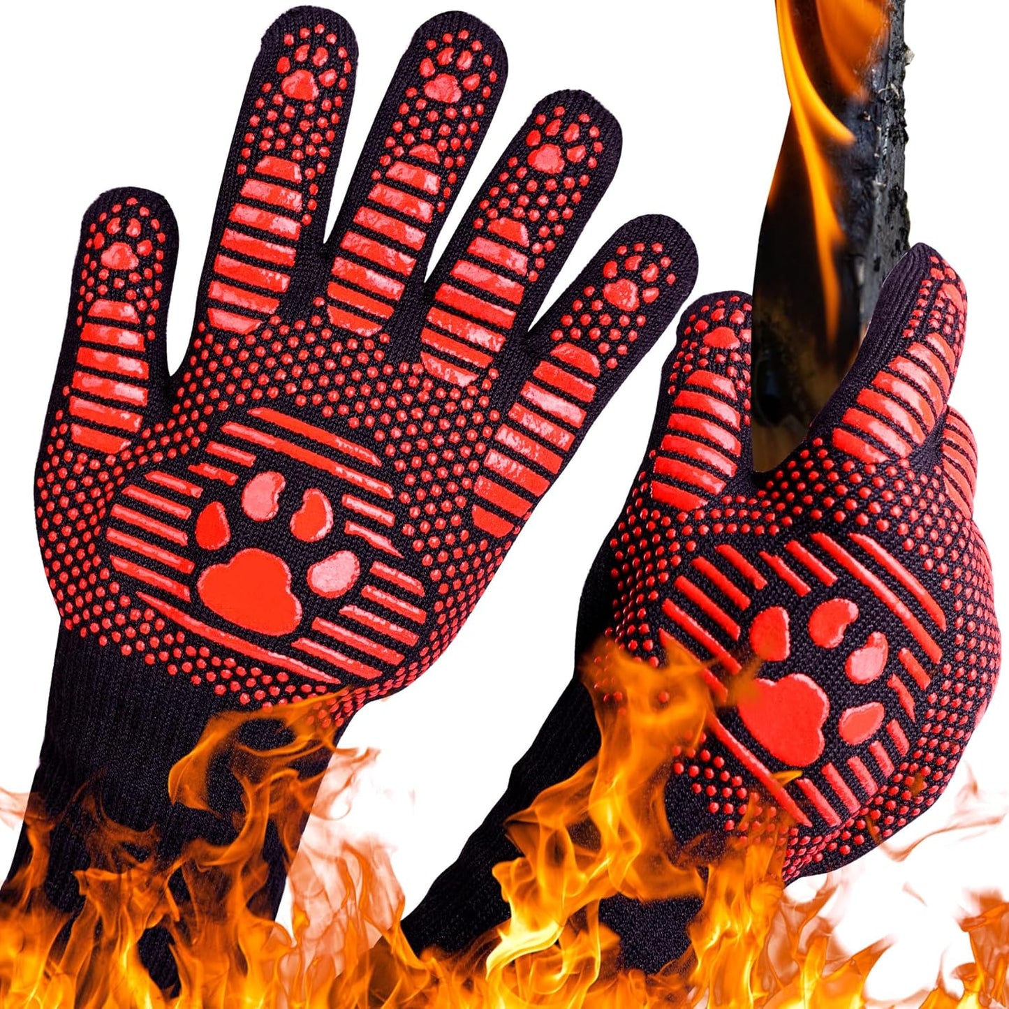 UBeesize Lengthen BBQ Gloves (Bear Paw), 1472°F Heat Resistant Grill Glove, 14 inch Fireproof Oven Gloves for Cooking, Non-Slip Fire Glove for Grilling, Barbecue, Smoker, Baking, Frying