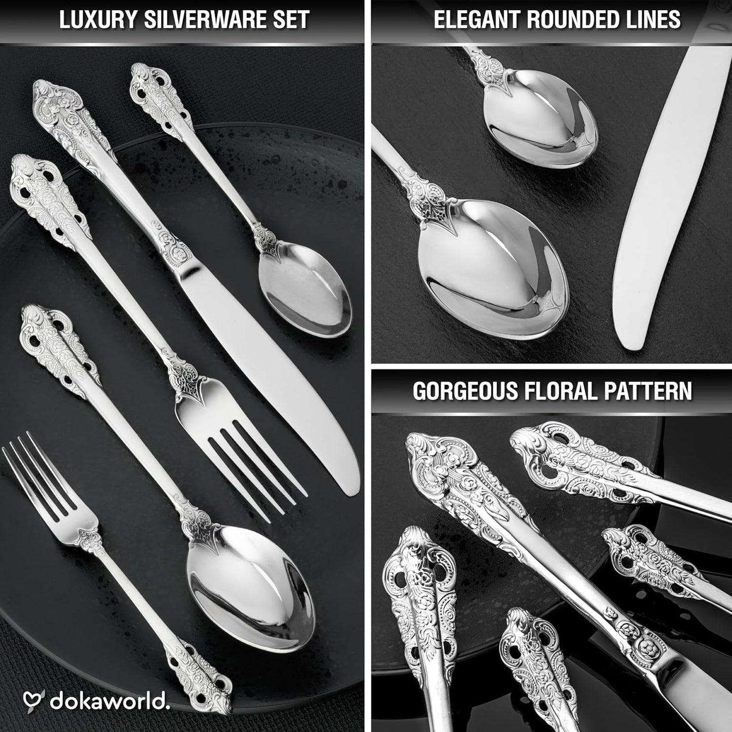 Royal Design Flatware, Silverware Set for 8 persons, 40 Piece - Spoons, Forks, and Knives 18/10 Stainless Steel, Dishwasher Safe