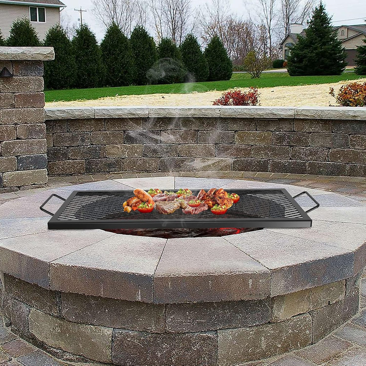 onlyfire X-Marks Fire Pit Cooking Grate, Portable Rectangle Campfire Grill Grate with Handles, Heavy Duty Steel Campfire BBQ Grill for Outdoor, 36-Inch