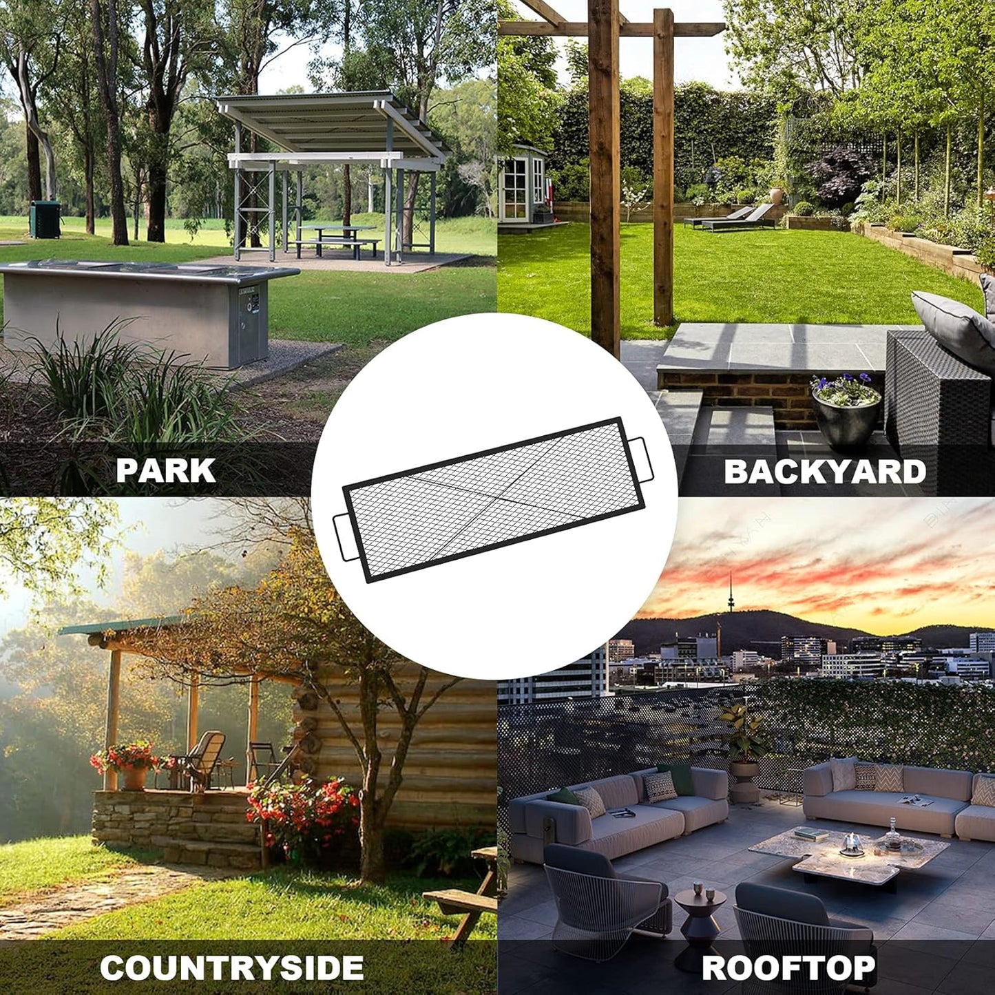 onlyfire Rectangle X-Marks Fire Pit Cooking Grate, Campfire Grill Grate with Handles Heavy Duty Steel BBQ Grill for Outdoor, 44-Inch