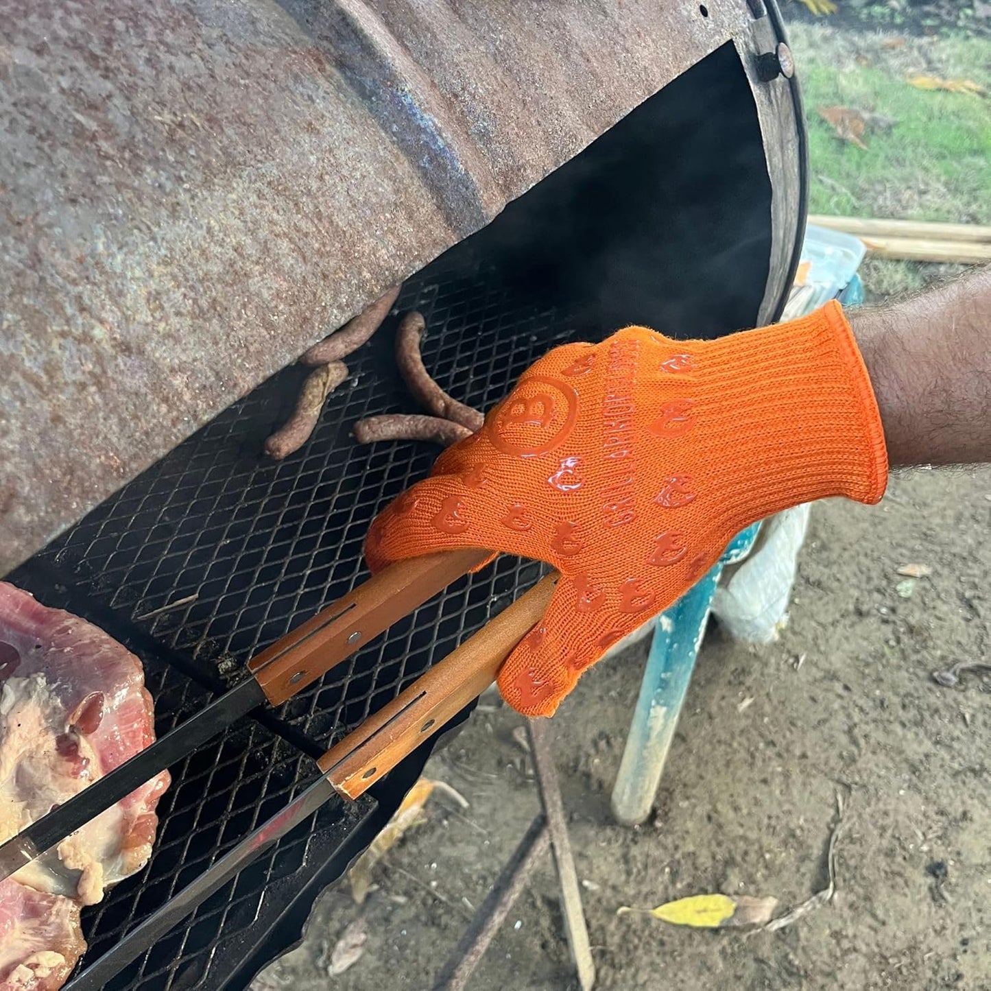 Oven Gloves 932°F Extreme Heat & Cut Resistant Oven Mitts with Fingers for BBQ, Cooking, Grilling, Baking – Accessory for Fire Pit, Camping, Fireplace & More - Orange Bitcoin Gift